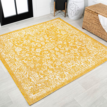 Tela Bohemian Textured Weave Floral Indoor/outdoor Square Rug